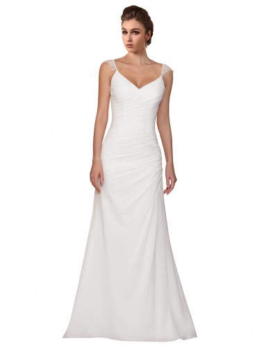 Soft Chiffon Chapel Train V-Neck Sheath Wedding Dress Armadale