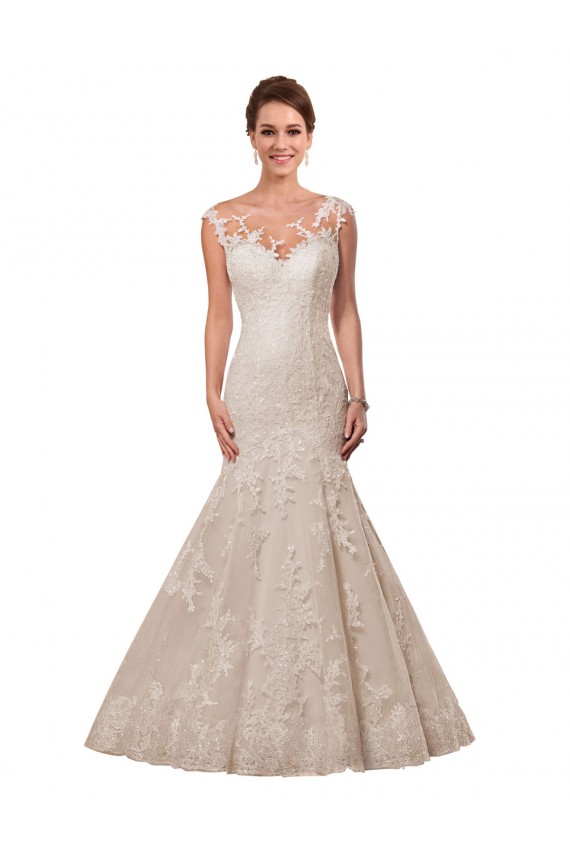 Lace Cap Sleeves Illusion Neck White Mermaid Wedding Dress Armadale