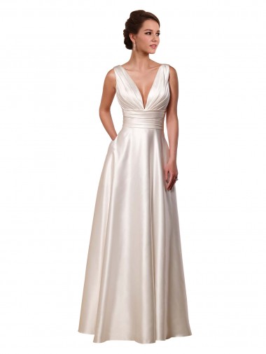 Satin Chapel Train V-Neck A-Line Wedding Gowns Armadale