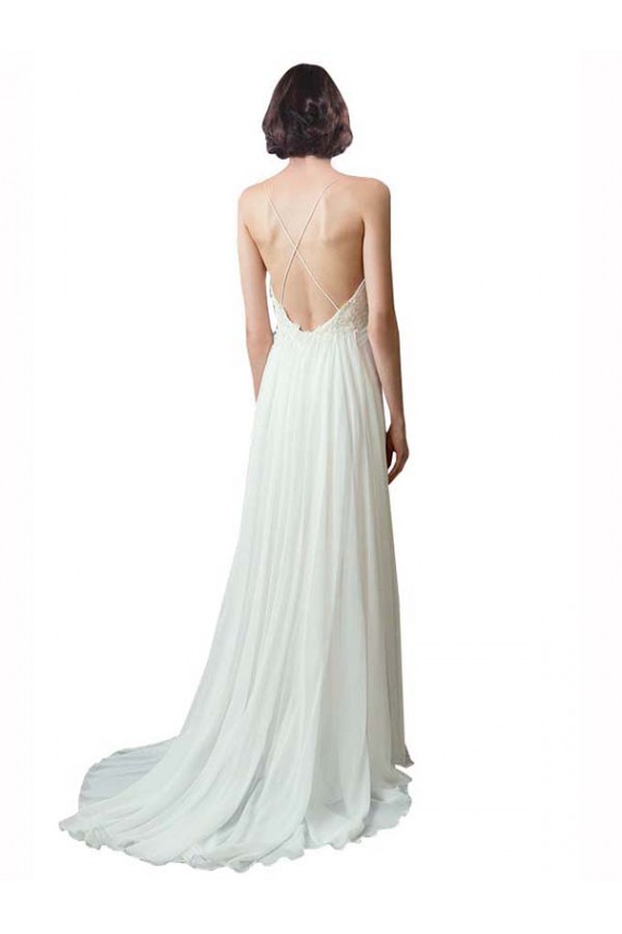 Soft Chiffon & Lace Chapel Train Spaghetti Straps A-Line Beach Wedding Dress Armadale