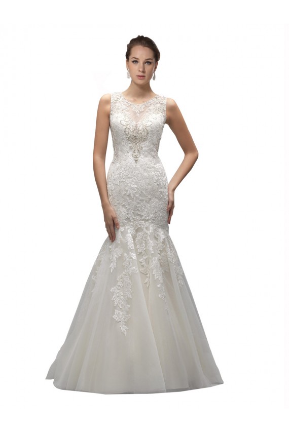 Tulle & Lace Sweep Train Illusion Neck Mermaid Wedding Dress Armadale