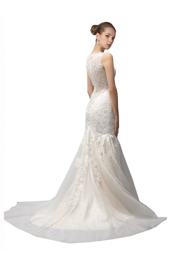 Tulle & Lace Sweep Train Illusion Neck Mermaid Wedding Dress Armadale