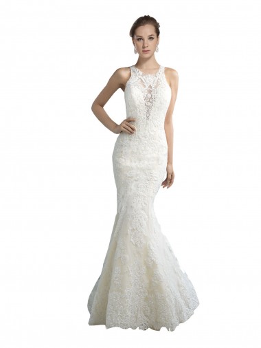 Tulle Chapel Train Illusion Neck Mermaid Beach Wedding Dress Armadale