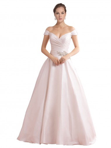 Satin V-Back Chapel Train Off the Shoulder A-Line Wedding Dresses Armadale