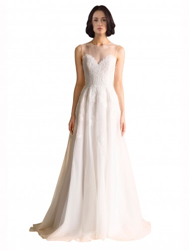 Tulle Chapel Train Illusion Neck A-Line Wedding Dress Armadale