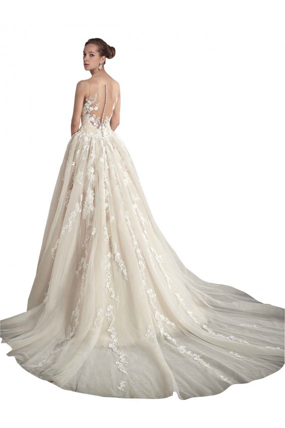 Tulle Sleeveless Illusion Neck Ivory & Champagne A-Line Wedding Dress Armadale