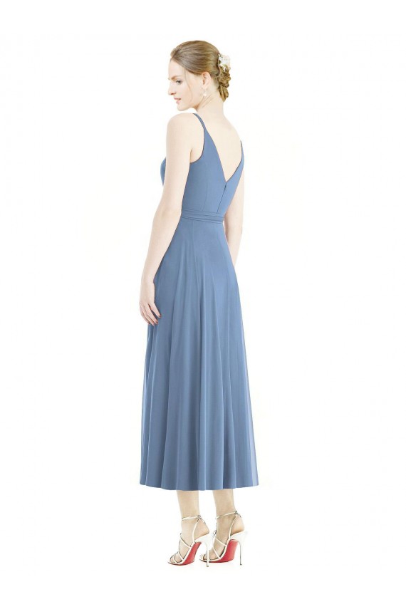 Soft Chiffon Tea Length Spaghetti Straps A-Line Bridesmaid Dress Armadale