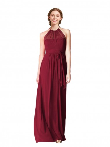 Chiffon Long Halter Neck Burgundy A-Line Evening Gowns / Bridesmaid Dresses Armadale