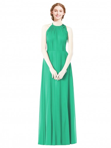 Soft Chiffon Long Halter Neck Emerald Green A-Line Bridesmaid Dress Armadale