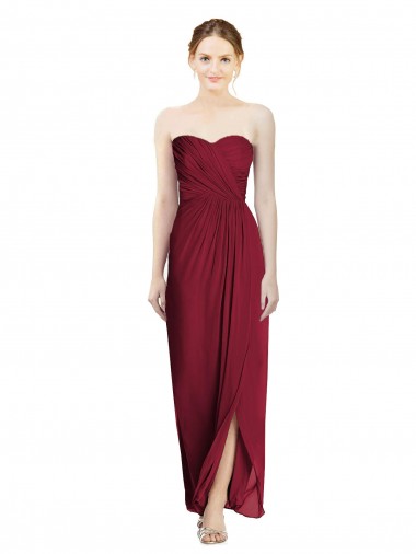 Soft Chiffon Long Sweetheart Burgundy Sheath Bridesmaid Dress Armadale