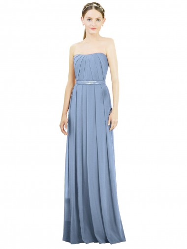 Soft Chiffon Long Strapless Dusty Blue A-Line Bridesmaid Dress Armadale