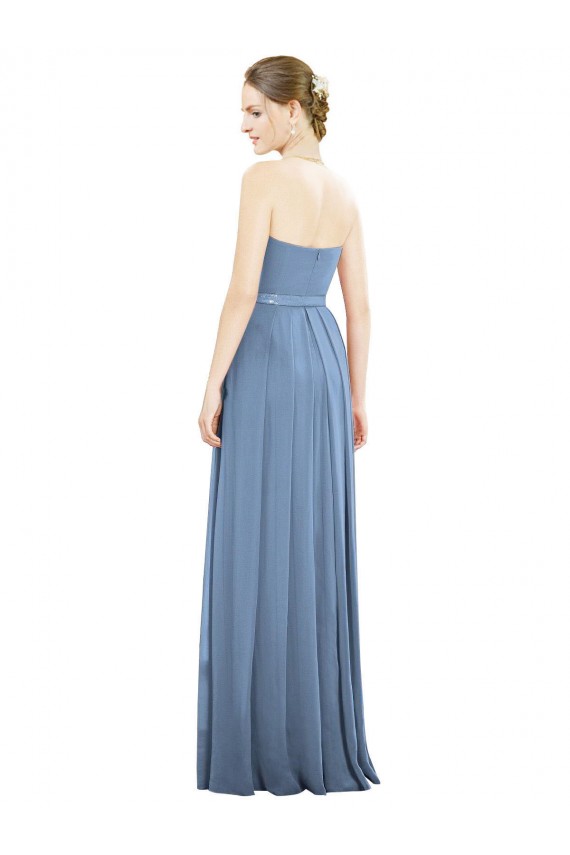 Soft Chiffon Long Strapless Dusty Blue A-Line Bridesmaid Dress Armadale