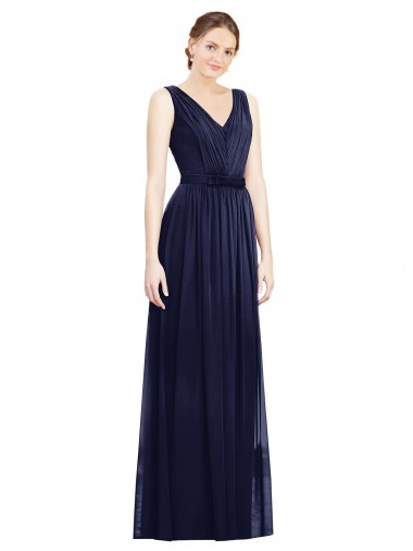 Chiffon Long V-Neck Dark Navy A-Line Bridesmaid Gowns Armadale
