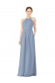 Soft Chiffon Keyhole Back Long Halter Neck Dusty Blue Sheath Bridesmaid Dress Armadale