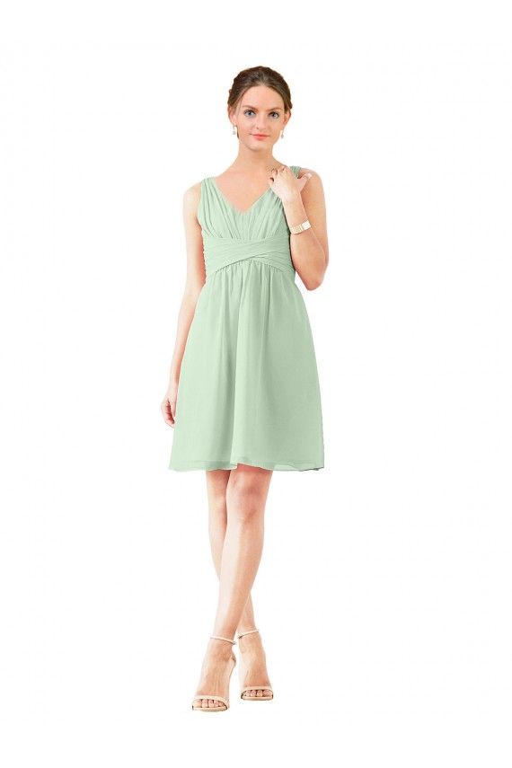 Soft Chiffon Knee Length V-Neck Sage A-Line Bridesmaid Dress Armadale
