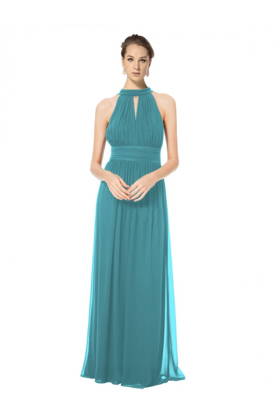 Soft Chiffon Keyhole Back Long Halter Neck Hunter A-Line Bridesmaid Dress Armadale