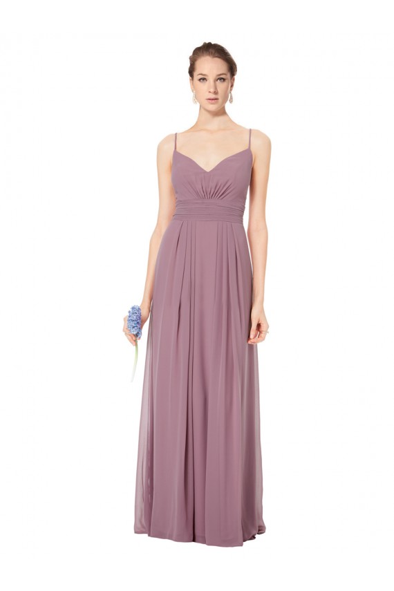 Soft Chiffon Open Back Long Spaghetti Straps A-Line Bridesmaid Gowns Armadale