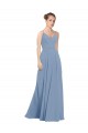 Soft Chiffon V-Back Long V-Neck Dusty Blue A-Line Evening Dress / Bridesmaid Dress Armadale