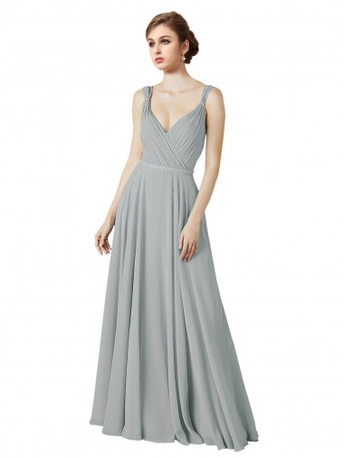 Chiffon Long V-Neck Silver A-Line Bridesmaid Dress / Evening Dress Armadale