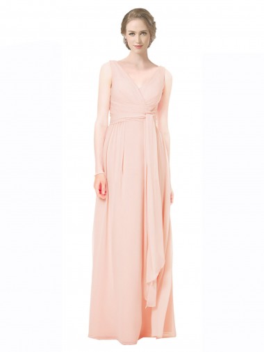 Chiffon V-Back Long V-Neck A-Line Wedding Party Dress Armadale