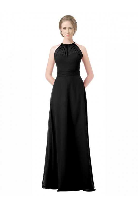 Chiffon Long Halter Neck Black A-Line Formal Dress / Bridesmaid Dress Armadale