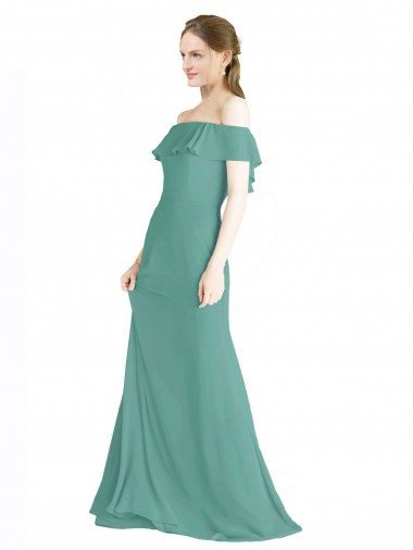 Soft Chiffon Long Off the Shoulder Icelandic Silver A-Line Bridal Party Dress Armadale