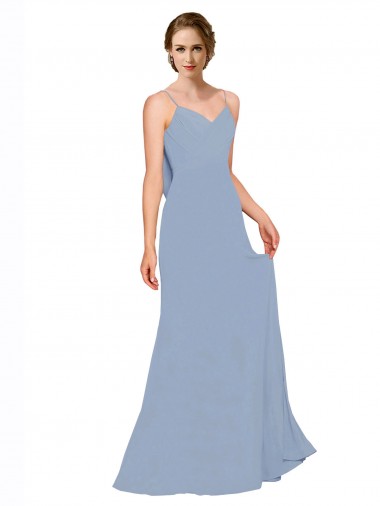 Chiffon Long Spaghetti Straps Dusty Blue A-Line Bridesmaid Dress / Evening Dress Armadale