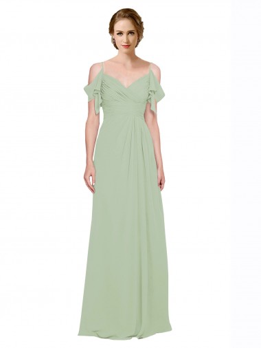 Lxue Chiffon Low Back Long Off the Shoulder Smoke Green A-Line Bridesmaid Dress Armadale