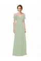 Lxue Chiffon Low Back Long Off the Shoulder Smoke Green A-Line Bridesmaid Dress Armadale