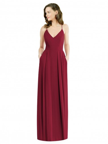 Soft Chiffon Open Back Long Spaghetti Straps A-Line Semi Formal Evening Dress / Bridesmaid Dress Armadale