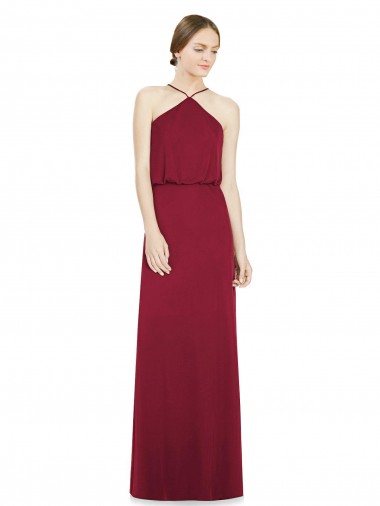 Soft Chiffon Open Back Long Halter Neck Burgundy A-Line Bridesmaid Dress Armadale