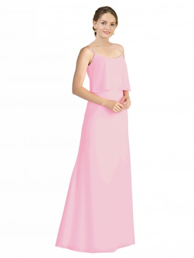 Soft Chiffon Open Back Long Spaghetti Straps Barely Pink A-Line Bridesmaid Dress Armadale