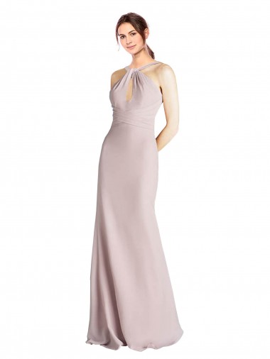 Soft Chiffon Open Back Long Halter Neck Sheath Bridesmaid Dress Armadale