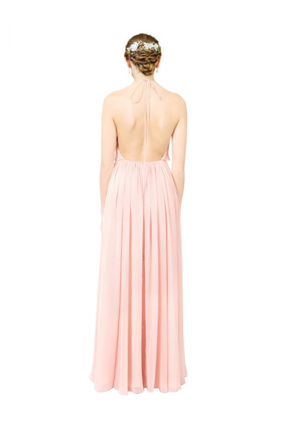 Soft Chiffon Open Back Long Halter Neck Pink A-Line Formal Dress / Bridesmaid Dress Armadale