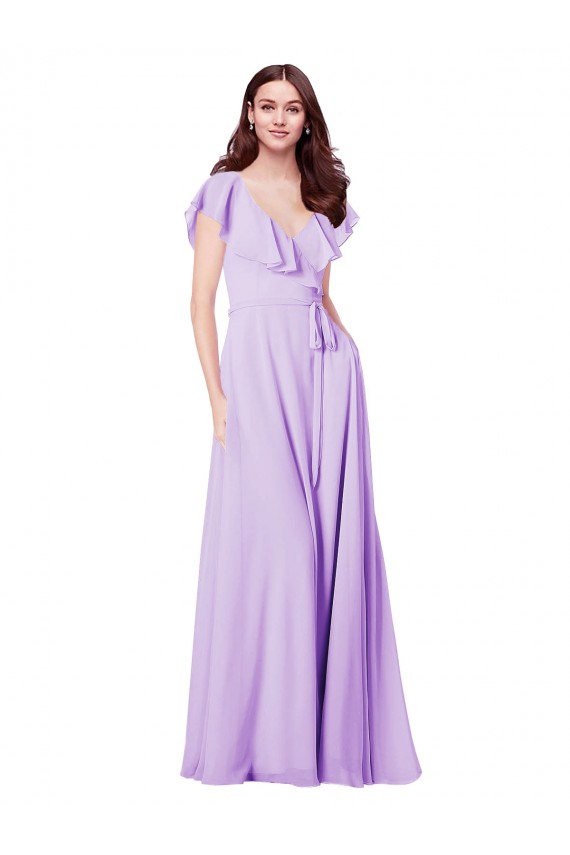 Soft Chiffon V-Back Long V-Neck Lilac A-Line Bridesmaid Dress / Formal Dress Armadale