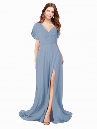 Soft Chiffon Long V-Neck A-Line Black Tie Prom Dress / Bridesmaid Dress Armadale