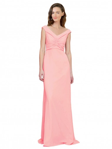 Soft Chiffon Long V-Neck Salmon A-Line Bridesmaid Dress Armadale