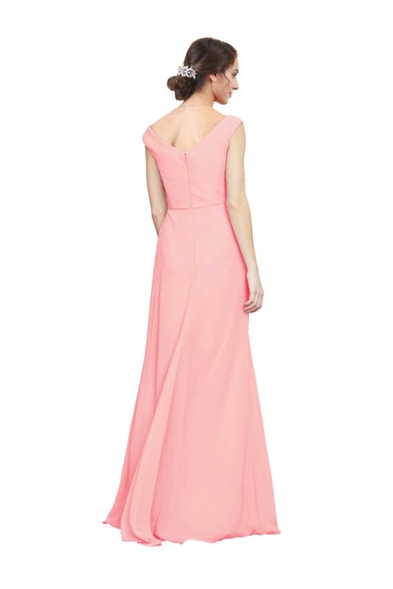Soft Chiffon Long V-Neck Salmon A-Line Bridesmaid Dress Armadale