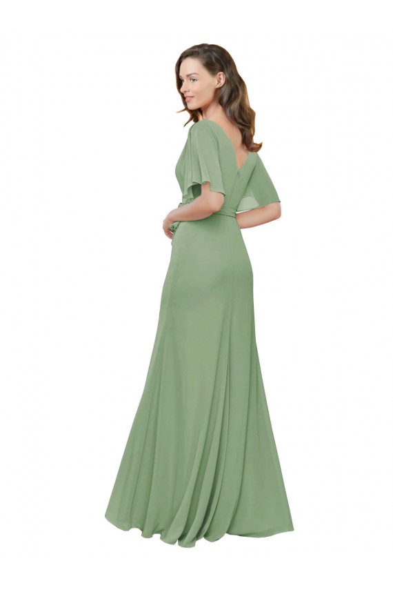 Soft Chiffon Long V-Neck Seagrass A-Line Bridesmaid Dress Armadale