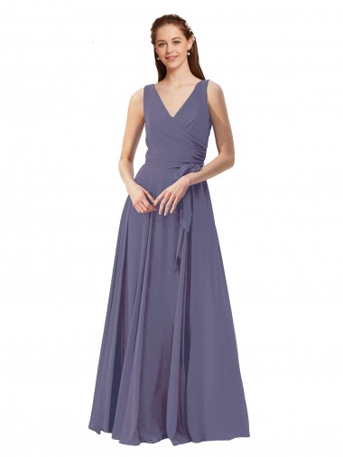 Soft Chiffon Long V-Neck Silver Stone A-Line Bridesmaid Dress Armadale