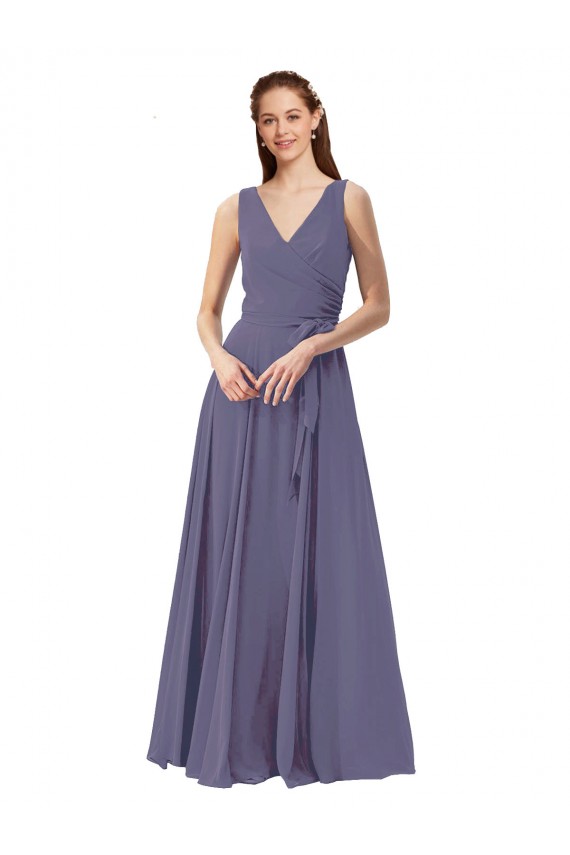 Soft Chiffon Long V-Neck Silver Stone A-Line Bridesmaid Dress Armadale