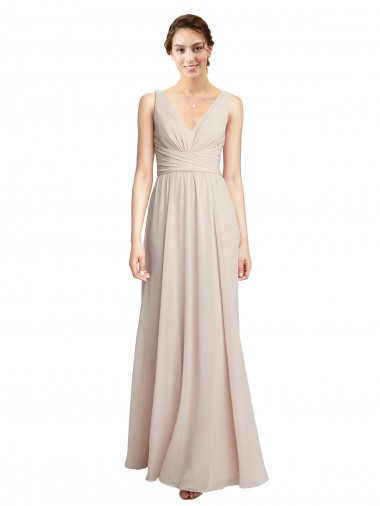 Soft Chiffon Long V-Neck Cream Pink A-Line Formal Dress / Bridesmaid Dress Armadale