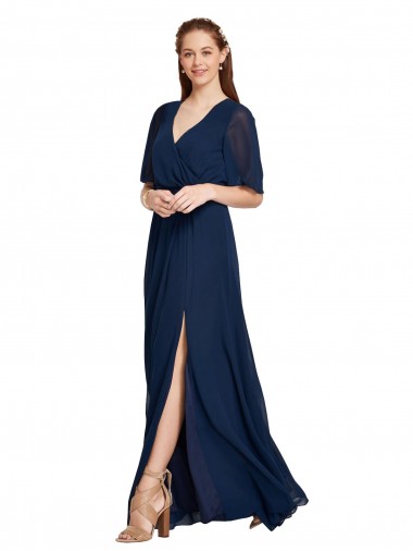 Soft Chiffon Long V-Neck Dark Navy A-Line Bridesmaid Dress / Formal Dress Armadale