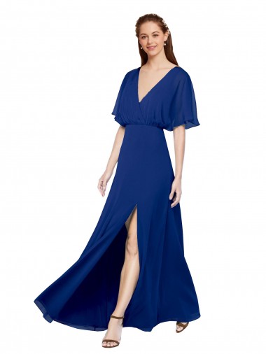 Chiffon Open Back Long V-Neck Royal Blue A-Line Bridesmaid Dress / Evening Gowns Armadale