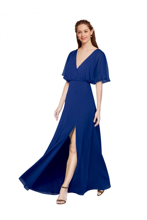 Chiffon Open Back Long V-Neck Royal Blue A-Line Bridesmaid Dress / Evening Gowns Armadale