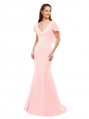 Soft Chiffon Low Back Long V-Neck Pink Mermaid Bridesmaid Dress Armadale