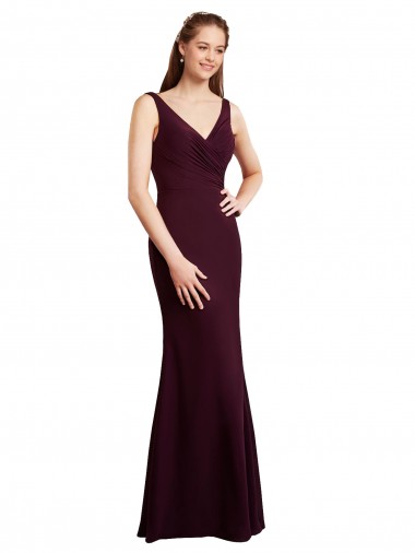 Soft Chiffon Low Back Long V-Neck Burgundy Gold Mermaid Bridesmaid Dress Armadale