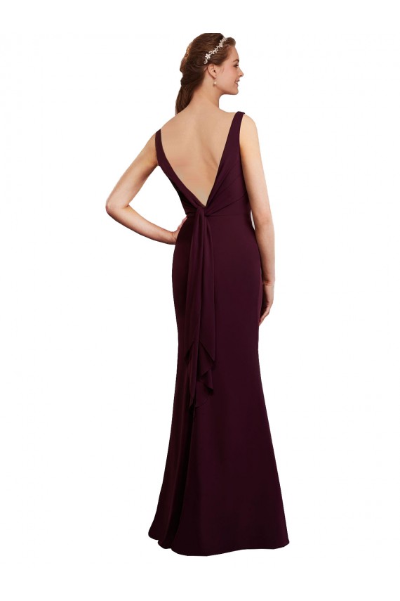 Soft Chiffon Low Back Long V-Neck Burgundy Gold Mermaid Bridesmaid Dress Armadale