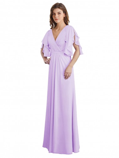 Soft Chiffon V-Back Long V-Neck Lilac A-Line Bridesmaid Dress Armadale