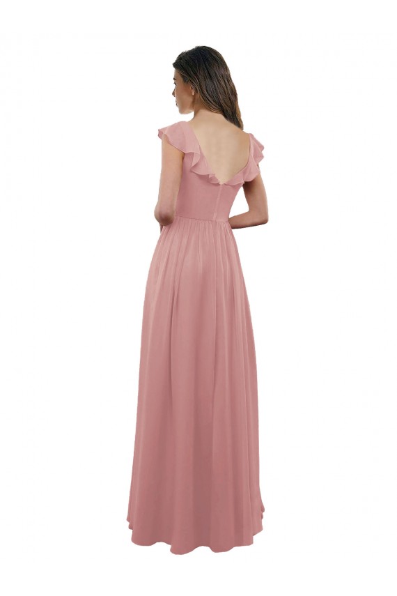 Soft Chiffon V-Back Long V-Neck Dusty Pink A-Line Bridesmaid Dress Armadale